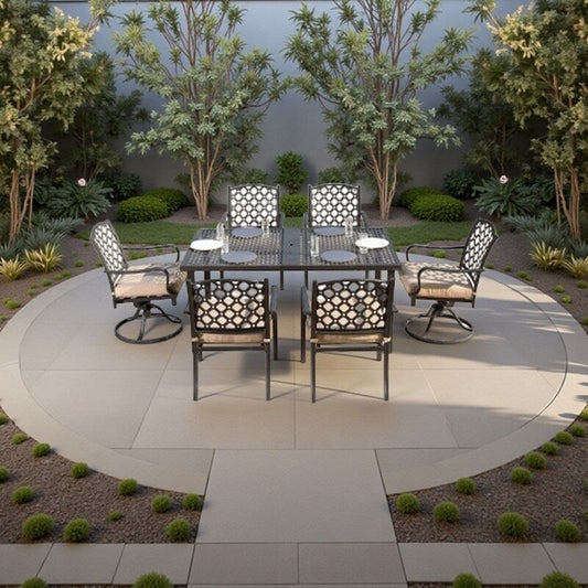 7-Piece Outdoor Metal Patio Dining Set with Swivel and Stationary Chairs, and Weather-Resistant Rectangle Table