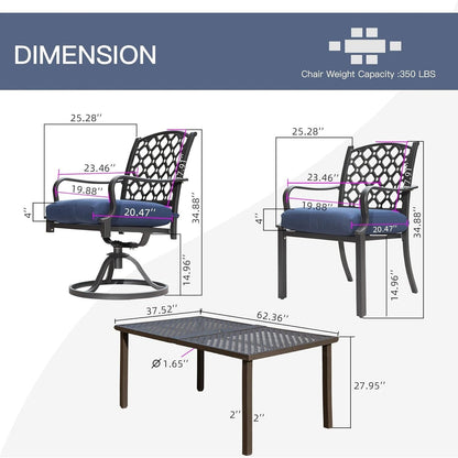 7-Piece Outdoor Metal Patio Dining Set with Swivel and Stationary Chairs, and Weather-Resistant Rectangle Table