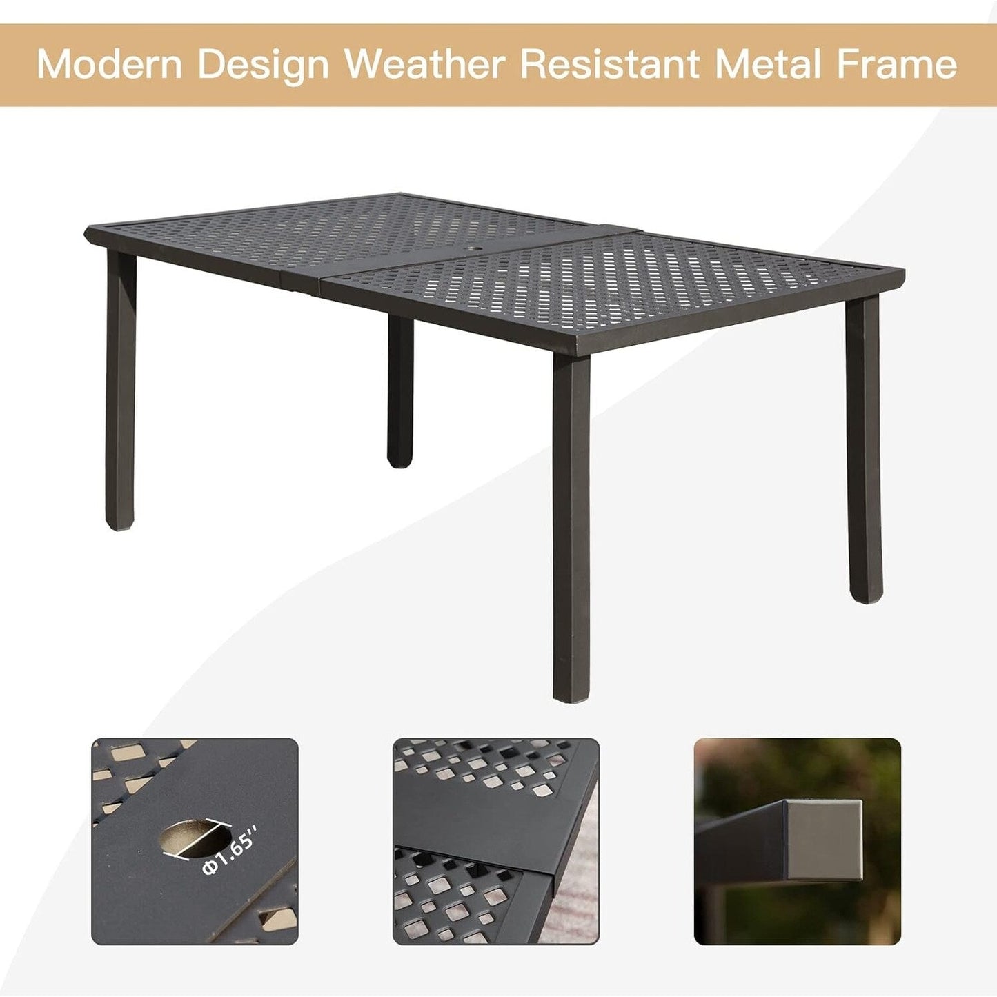 7-Piece Outdoor Metal Patio Dining Set with Swivel and Stationary Chairs, and Weather-Resistant Rectangle Table