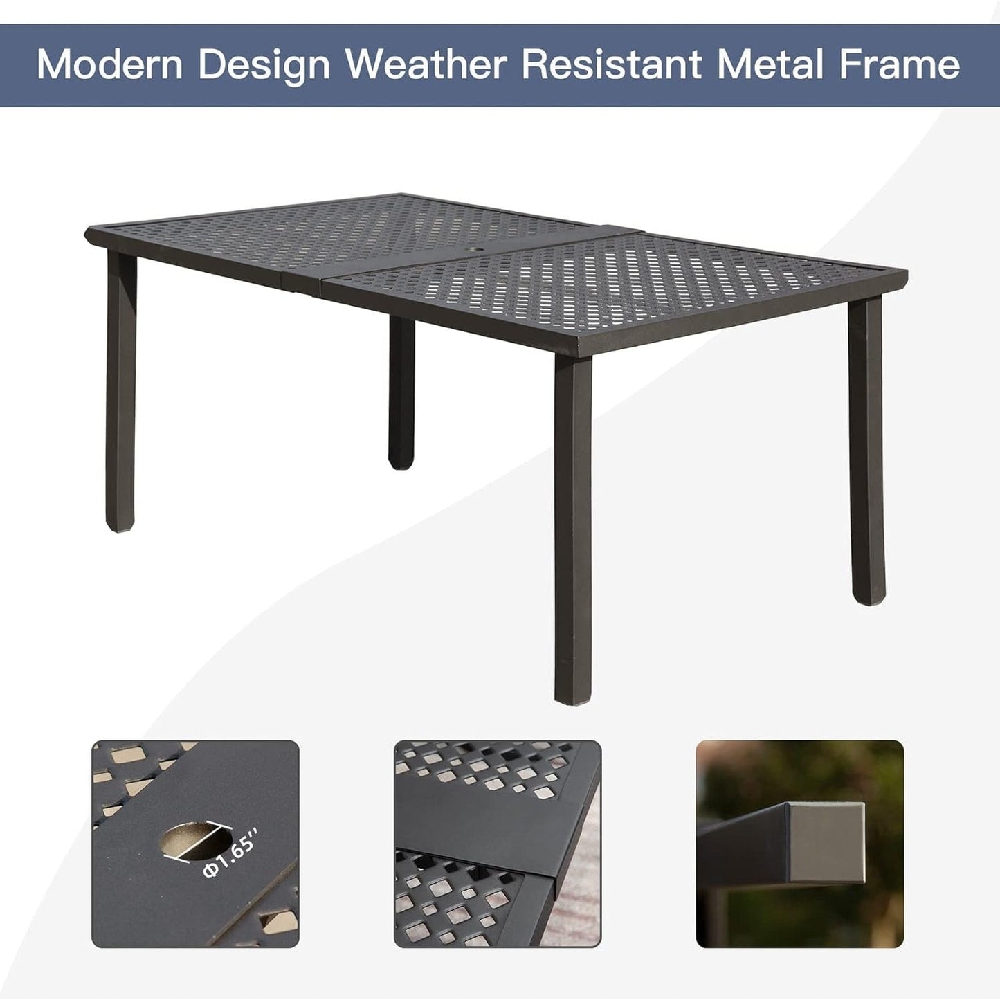7-Piece Outdoor Metal Patio Dining Set with Swivel and Stationary Chairs, and Weather-Resistant Rectangle Table