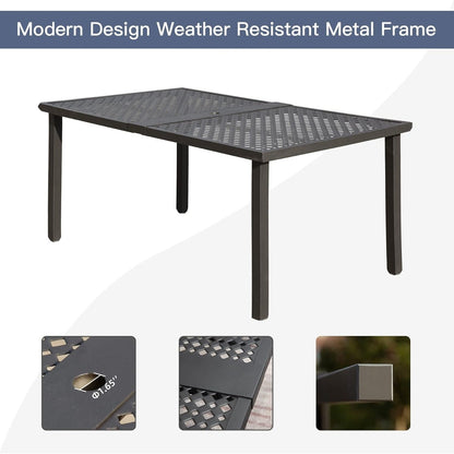 7-Piece Outdoor Metal Patio Dining Set with Swivel and Stationary Chairs, and Weather-Resistant Rectangle Table