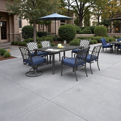 7-Piece Outdoor Metal Patio Dining Set with Swivel and Stationary Chairs, and Weather-Resistant Rectangle Table