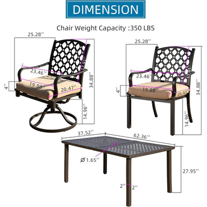 7-Piece Outdoor Metal Patio Dining Set with Swivel and Stationary Chairs, and Weather-Resistant Rectangle Table