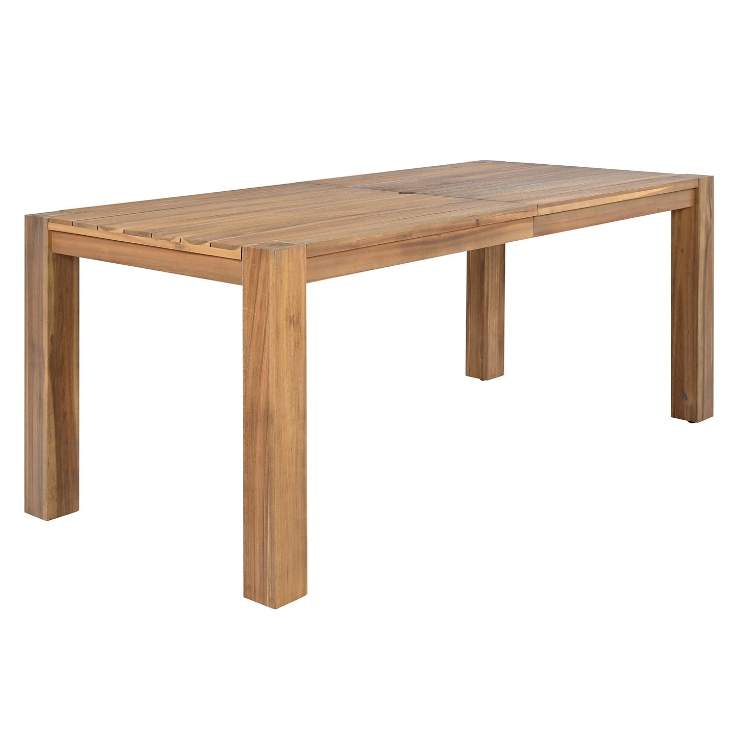 7 Piece Outdoor Patio Dining Table Chairs Set Wood Casual Dining Table with Parasol Hole and 6 Removable Cushions Chairs