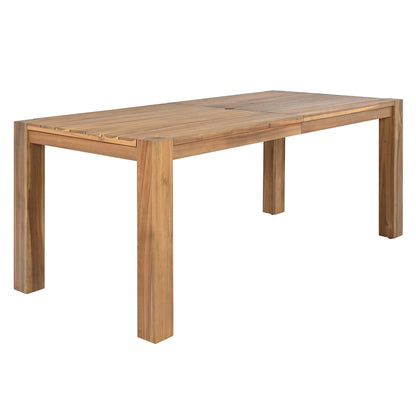7 Piece Outdoor Patio Dining Table Chairs Set Wood Casual Dining Table with Parasol Hole and 6 Removable Cushions Chairs