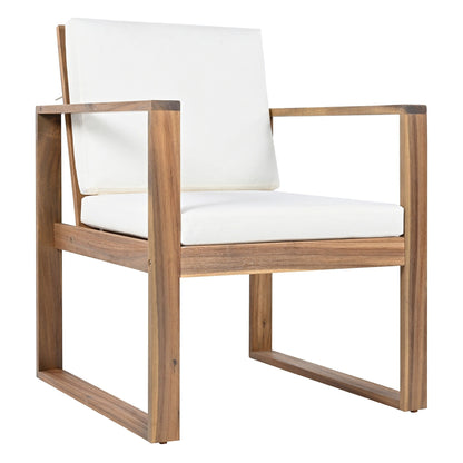 7 Piece Outdoor Patio Dining Table Chairs Set Wood Casual Dining Table with Parasol Hole and 6 Removable Cushions Chairs