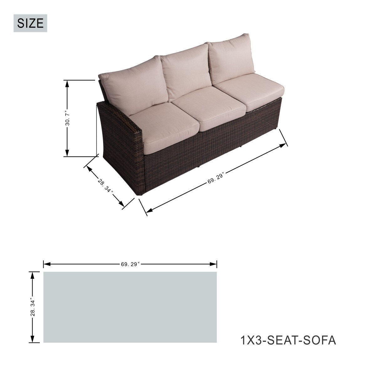 7-Piece Outdoor Sofa with Aluminium table top Fire Pit Set