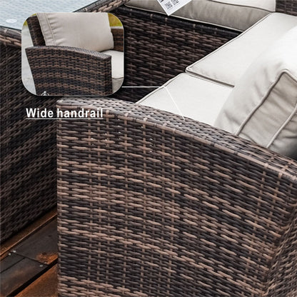 7-Piece Outdoor Sofa with Aluminium table top Fire Pit Set