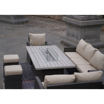 7-Piece Outdoor Sofa with Aluminium table top Fire Pit Set