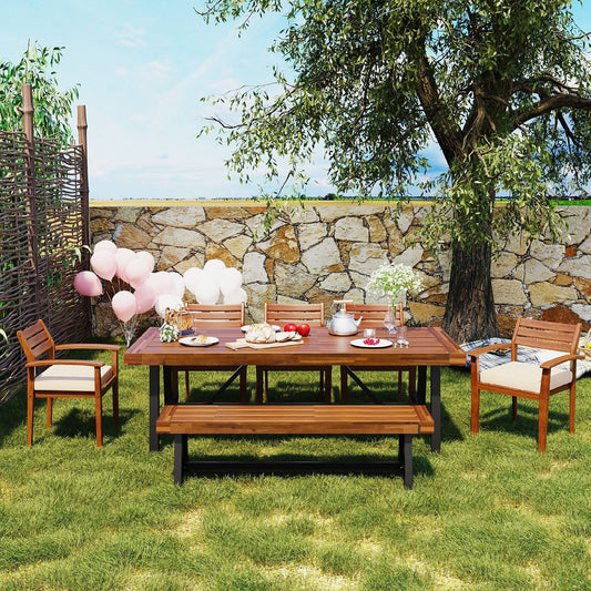 7-Piece Outdoor Wood Dining Set with Removable Cushions