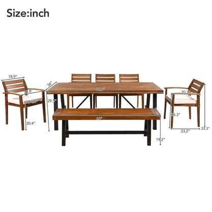 7-Piece Outdoor Wood Dining Set with Removable Cushions