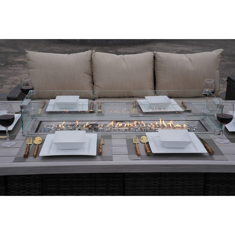 7-Piece Patio Conversational Sofa Set with Aluminium Firepit Table
