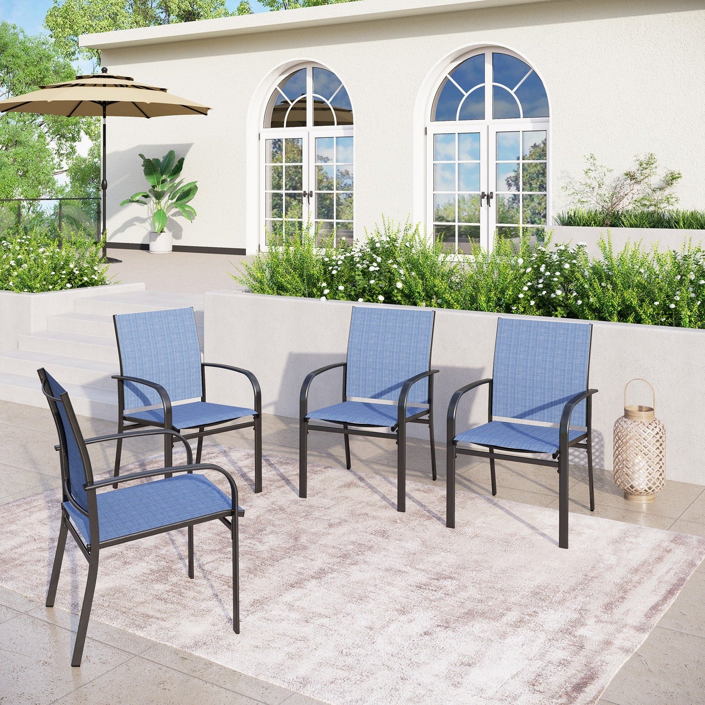 MAISON ARTS 7-Piece Patio Dining Set Metal Rectangle Table and 6 Textilene Chairs