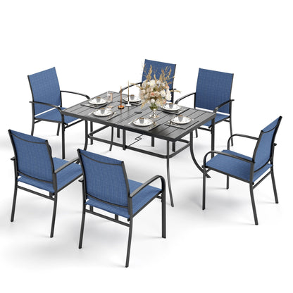 MAISON ARTS 7-Piece Patio Dining Set Metal Rectangle Table and 6 Textilene Chairs