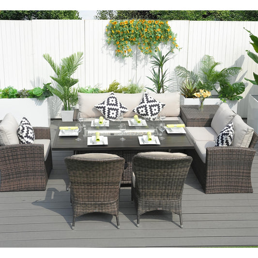 7-Piece Patio Dining Set with Aluminium Fire Pit Table