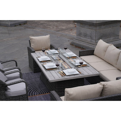 7-Piece Patio Rattan Sofa Set with Aluminum Dining Table and Armchairs