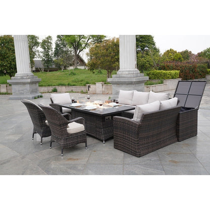 7-Piece Patio Rattan Sofa Set with Aluminum Dining Table and Armchairs