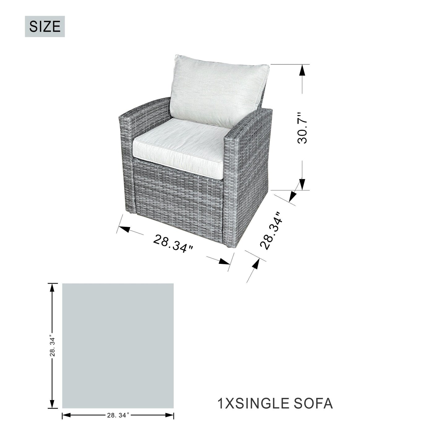 7-Piece Patio Rattan Sofa Set with Aluminum Dining Table and Armchairs