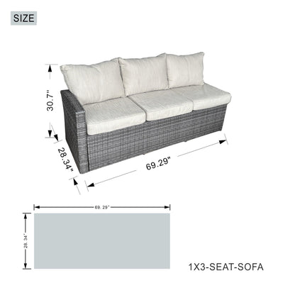 7-Piece Patio Rattan Sofa Set with Aluminum Dining Table and Armchairs