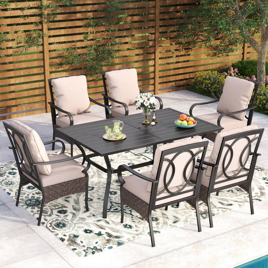 7-Piece Oversized Outdoor Dining Set with 6 Padded Chairs & 60 Rectangular Table