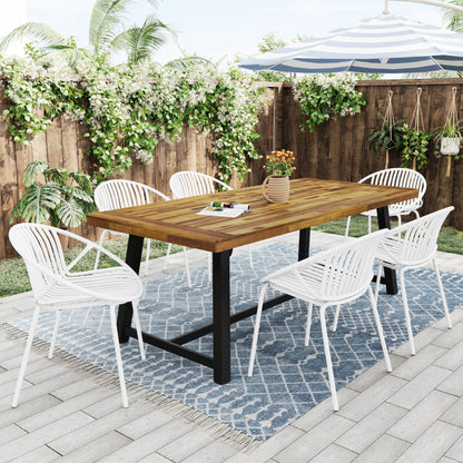 7 Pieces Outdoor Modern Dining Set with Stackable Chair, White