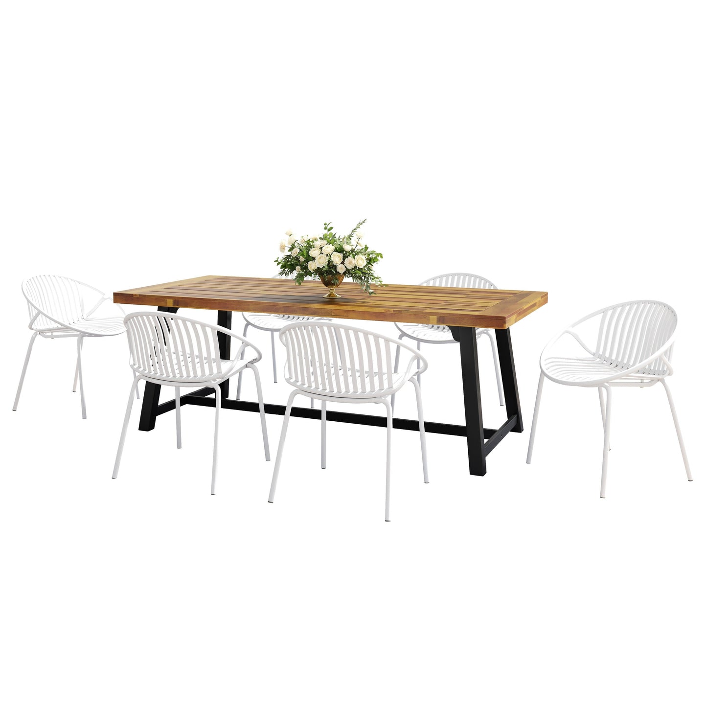 7 Pieces Outdoor Modern Dining Set with Stackable Chair, White