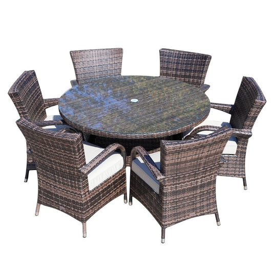7-piece Modern Outdoor Aluminum Wicker Dining Set with 6 Chairs