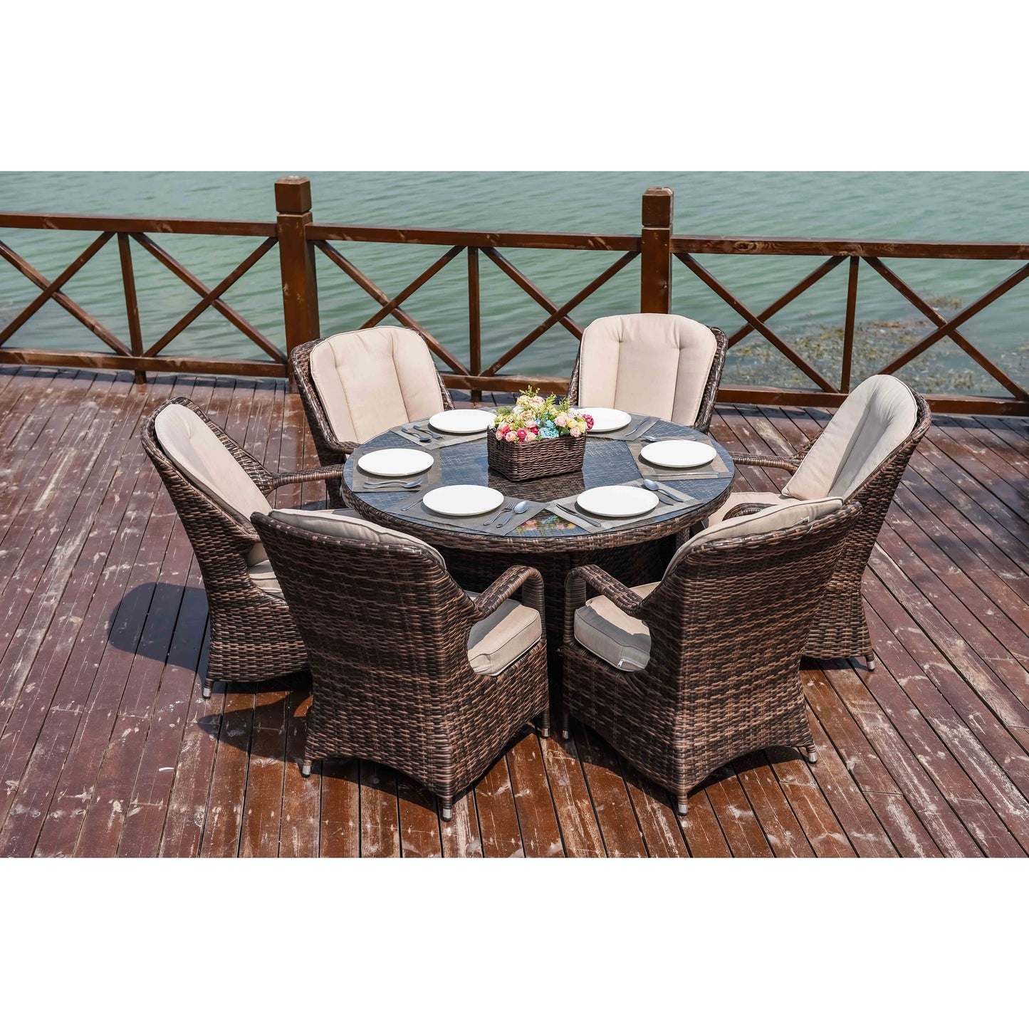 7-piece Outdoor Dining Set Round Table with Chairs