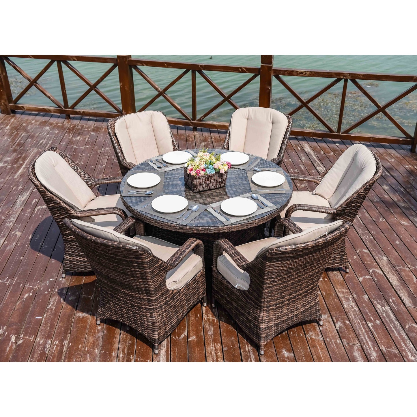 7-piece Outdoor Dining Set Round Table with Chairs