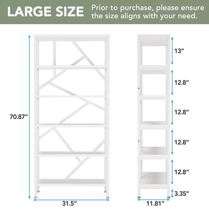 71 Industrial Bookshelf, 6 Tier Rustic Brown Wood Etagere Bookcase, Open Book Shelves