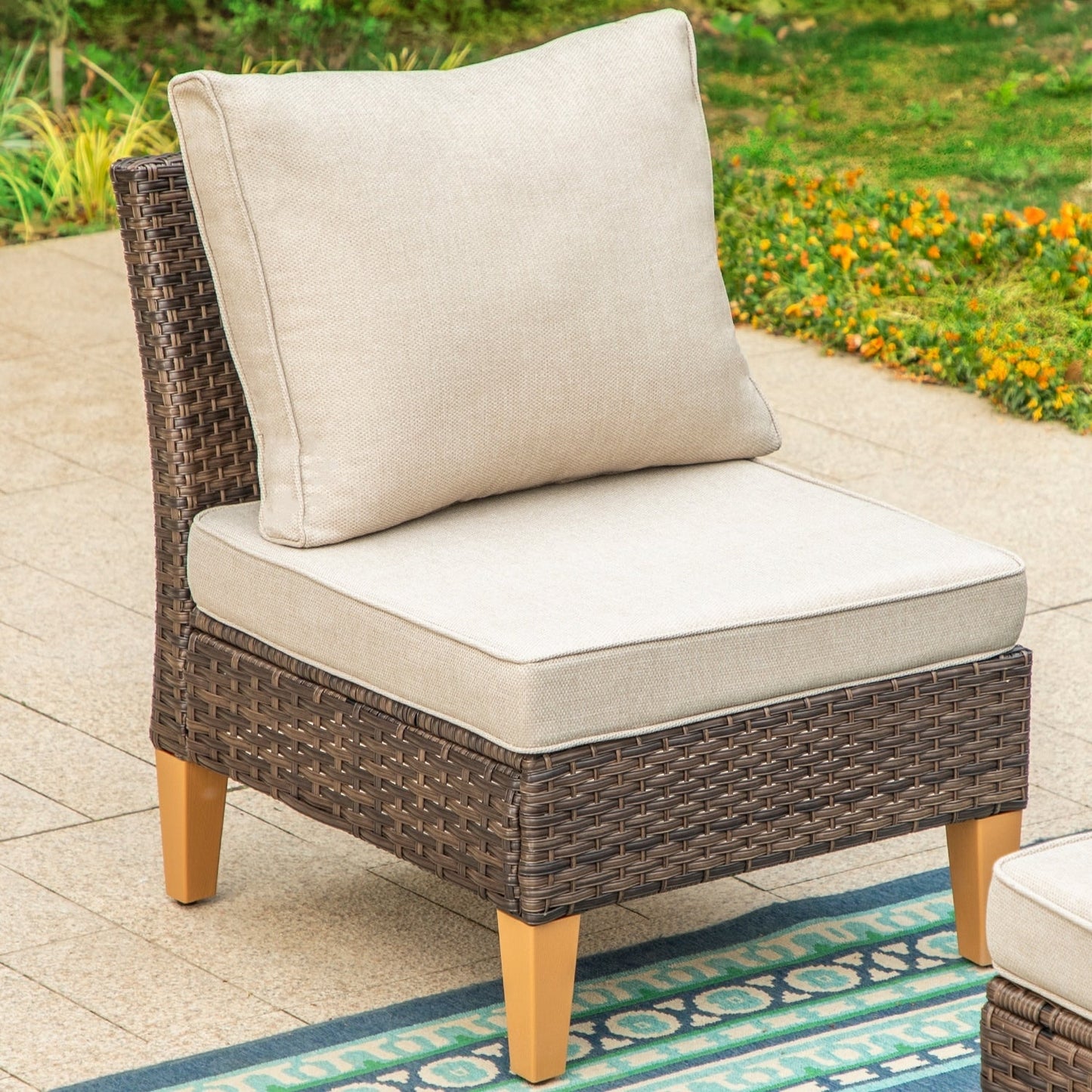 8-Piece Patio Outdoor Wicker Sectional Sofa Set, Large Seating Furniture Conversation Sets with Fire Pit Table