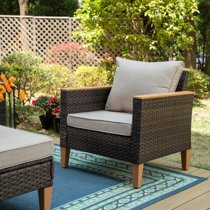 8-Piece Patio Outdoor Wicker Sectional Sofa Set, Large Seating Furniture Conversation Sets with Fire Pit Table