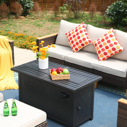 8-Piece Patio Outdoor Wicker Sectional Sofa Set, Large Seating Furniture Conversation Sets with Fire Pit Table