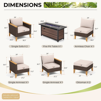8-Piece Patio Outdoor Wicker Sectional Sofa Set, Large Seating Furniture Conversation Sets with Fire Pit Table