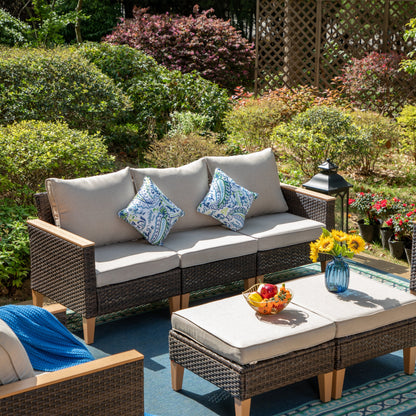 8-Piece Patio Outdoor Wicker Sectional Sofa Set, Large Seating Furniture Conversation Sets with Fire Pit Table
