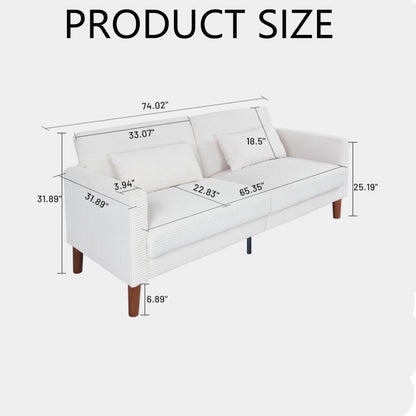Couch Sofa, Corduroy Fabric Couches Loveseat Furniture with 2 Pillows for Living Room, Bedroom
