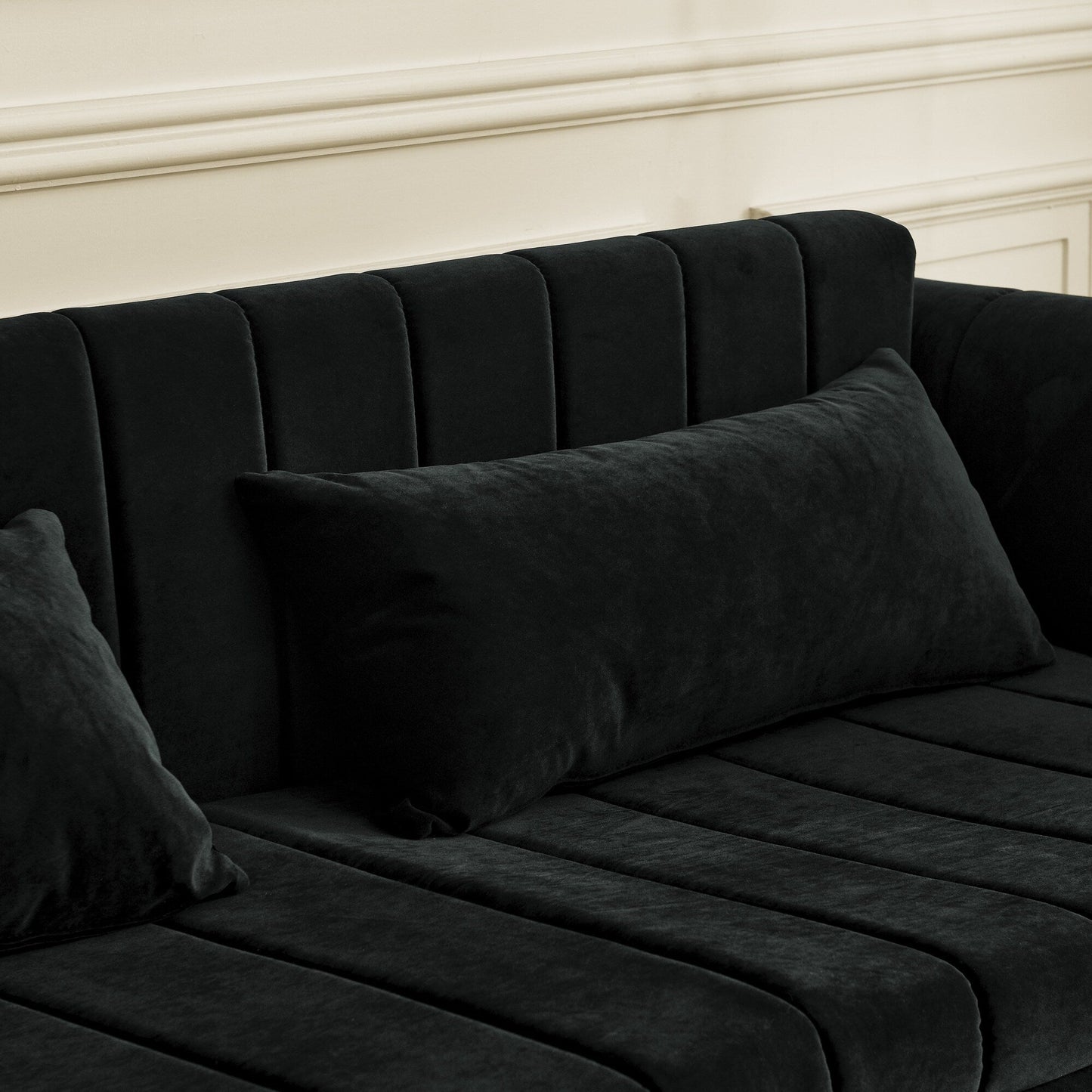 82.3'' Velvet 3 Seater Sofa with Rolled Arms, Pull-Out Queen Bed, Two Drawers and Two Pillows