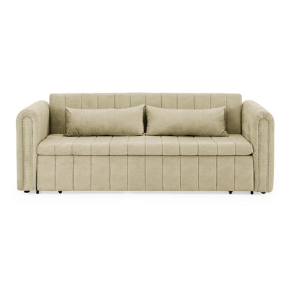 82.3'' Velvet 3 Seater Sofa with Rolled Arms, Pull-Out Queen Bed, Two Drawers and Two Pillows