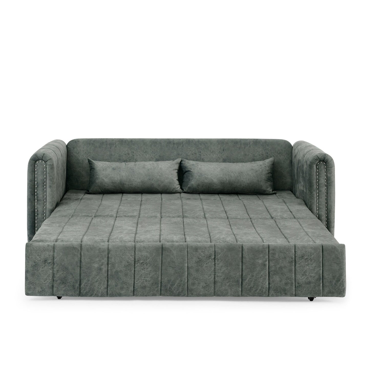 82.3'' Velvet 3 Seater Sofa with Rolled Arms, Pull-Out Queen Bed, Two Drawers and Two Pillows