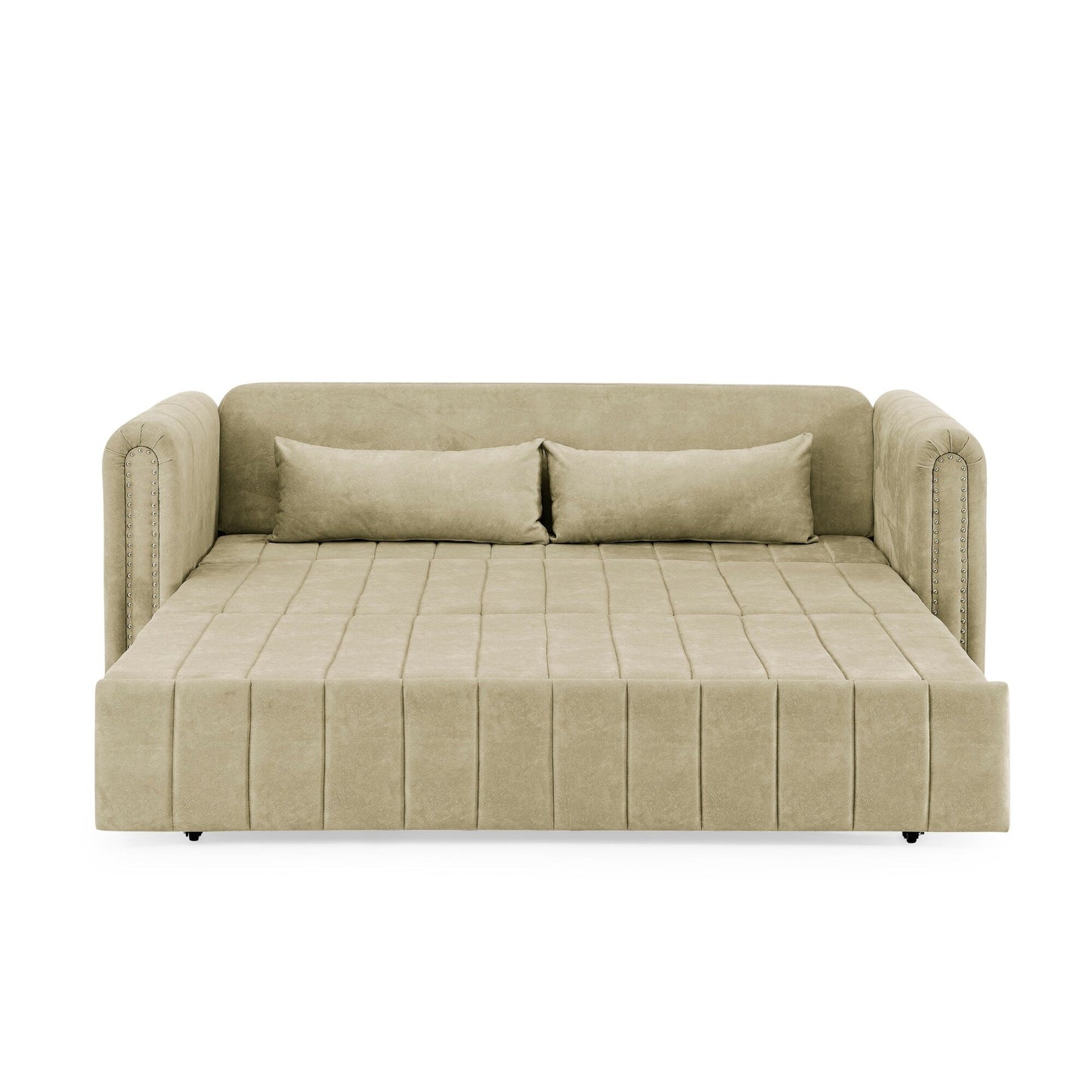82.3'' Velvet 3 Seater Sofa with Rolled Arms, Pull-Out Queen Bed, Two Drawers and Two Pillows