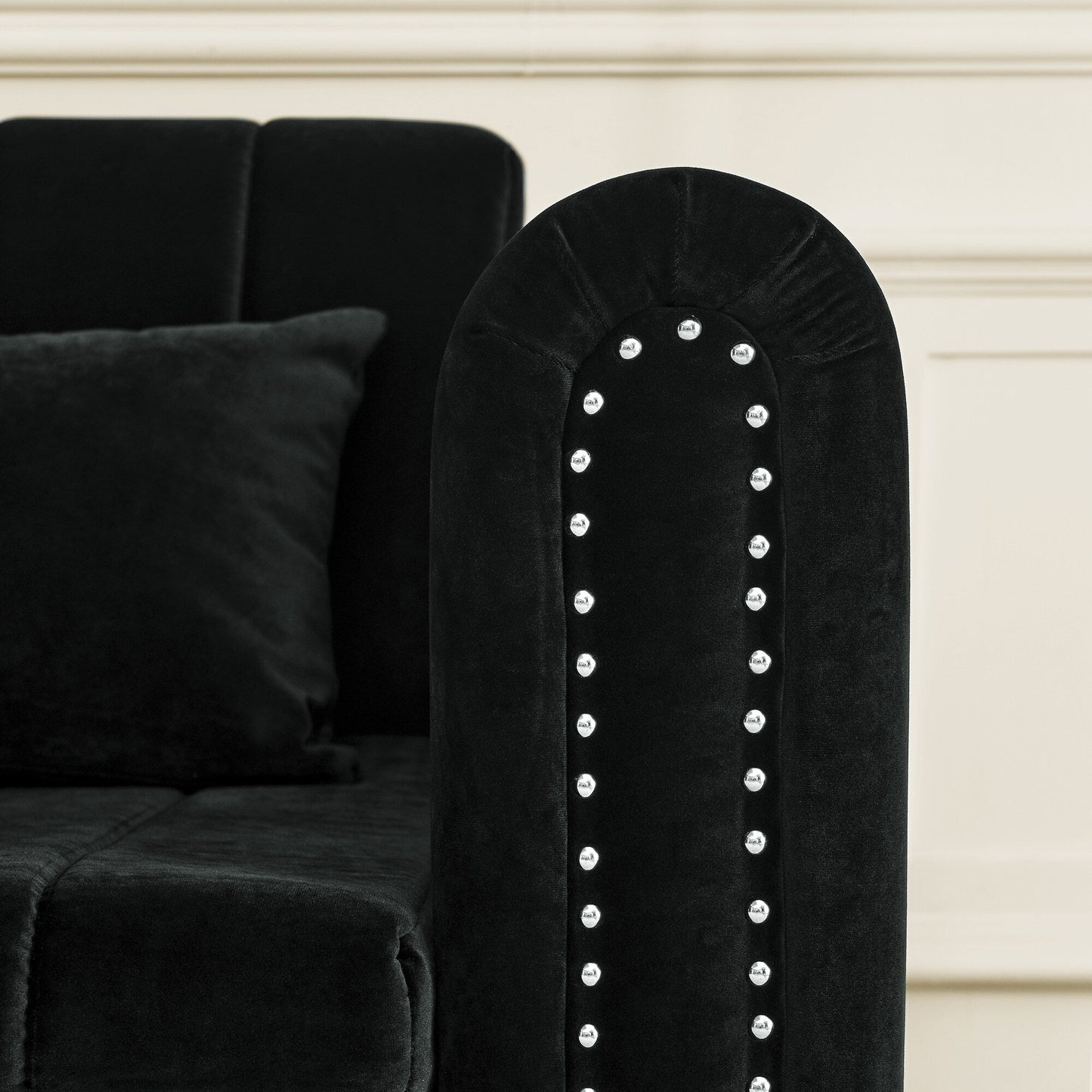 82.3'' Velvet 3 Seater Sofa with Rolled Arms, Pull-Out Queen Bed, Two Drawers and Two Pillows