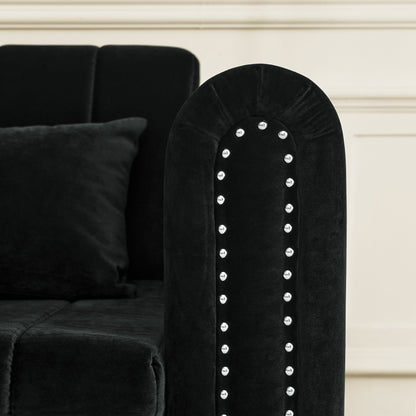 82.3'' Velvet 3 Seater Sofa with Rolled Arms, Pull-Out Queen Bed, Two Drawers and Two Pillows