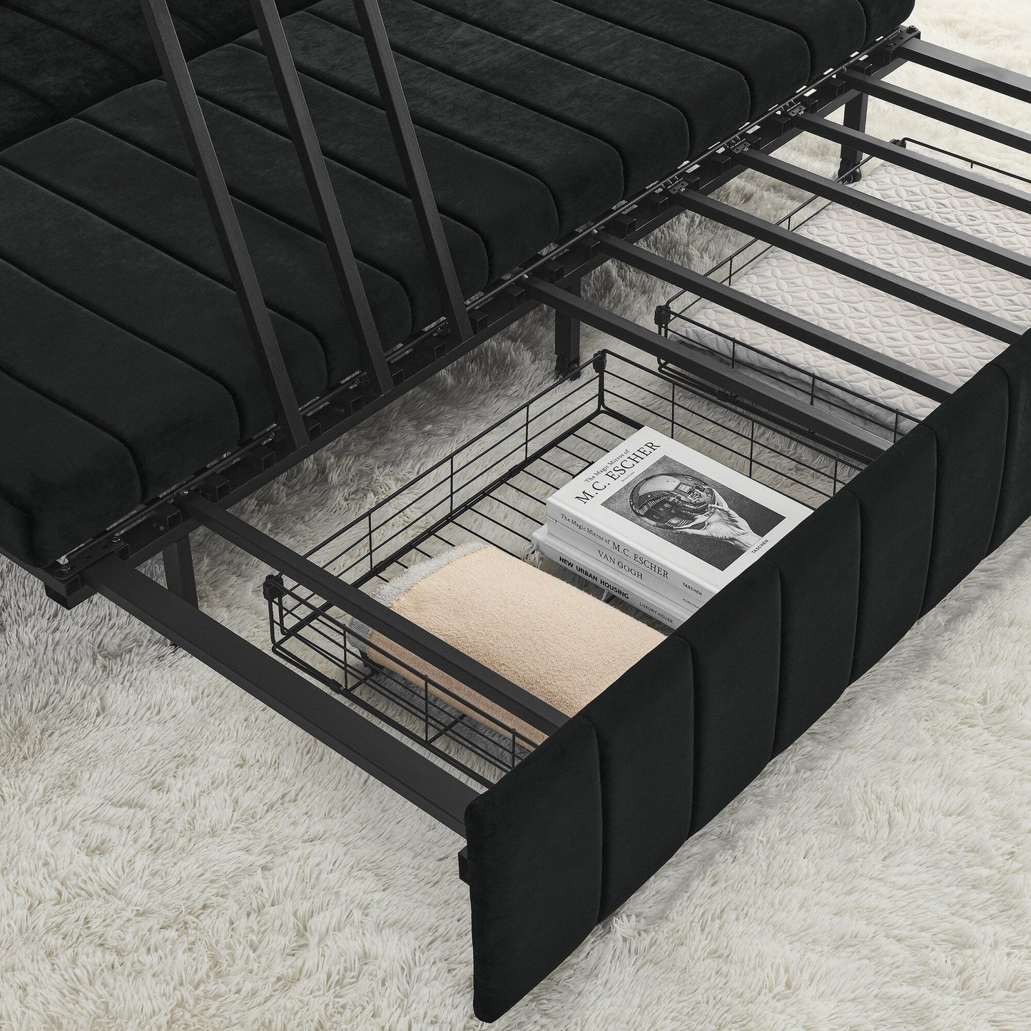 82.3'' Velvet 3 Seater Sofa with Rolled Arms, Pull-Out Queen Bed, Two Drawers and Two Pillows