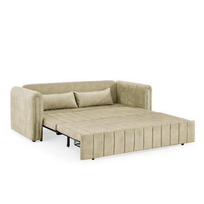 82.3'' Velvet 3 Seater Sofa with Rolled Arms, Pull-Out Queen Bed, Two Drawers and Two Pillows