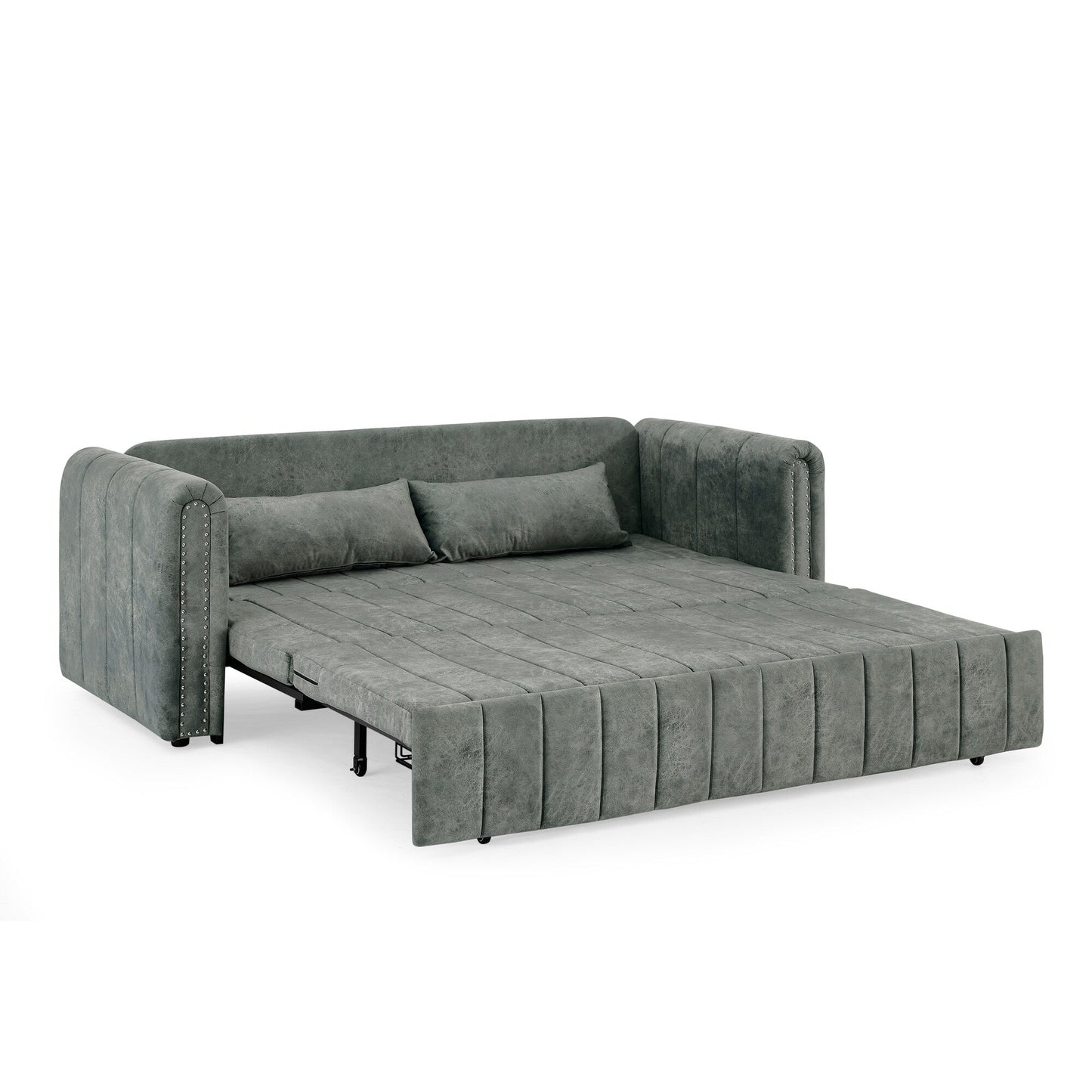82.3'' Velvet 3 Seater Sofa with Rolled Arms, Pull-Out Queen Bed, Two Drawers and Two Pillows