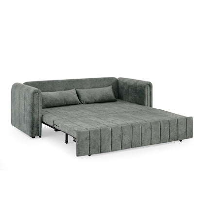 82.3'' Velvet 3 Seater Sofa with Rolled Arms, Pull-Out Queen Bed, Two Drawers and Two Pillows