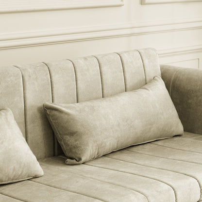 82.3'' Velvet 3 Seater Sofa with Rolled Arms, Pull-Out Queen Bed, Two Drawers and Two Pillows