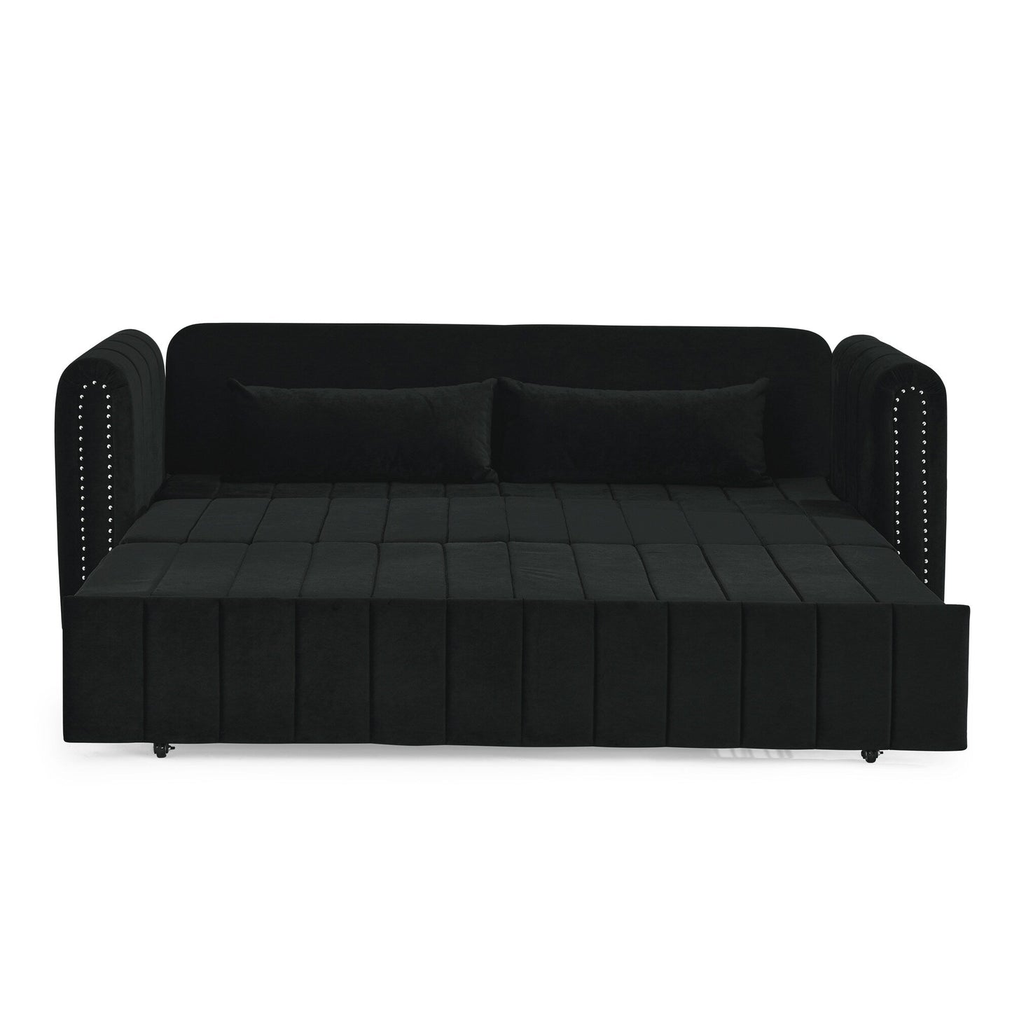 82.3'' Velvet 3 Seater Sofa with Rolled Arms, Pull-Out Queen Bed, Two Drawers and Two Pillows