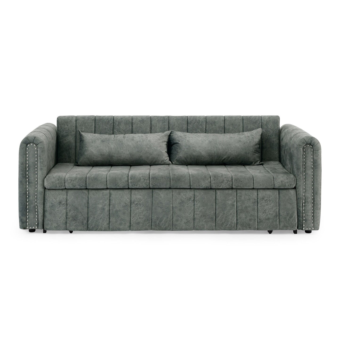 82.3'' Velvet 3 Seater Sofa with Rolled Arms, Pull-Out Queen Bed, Two Drawers and Two Pillows