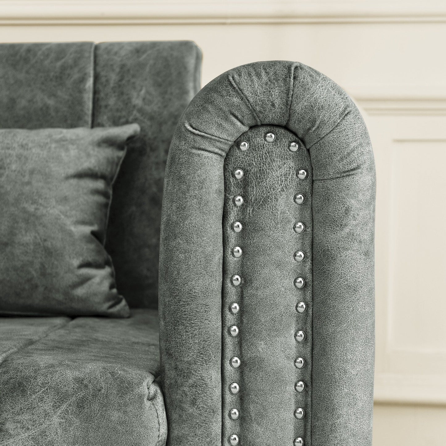 82.3'' Velvet 3 Seater Sofa with Rolled Arms, Pull-Out Queen Bed, Two Drawers and Two Pillows
